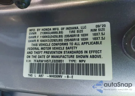 2020 Honda Cr-V 2Wd Ex from USA, damaged, VIN 7FARW1H57LE020851